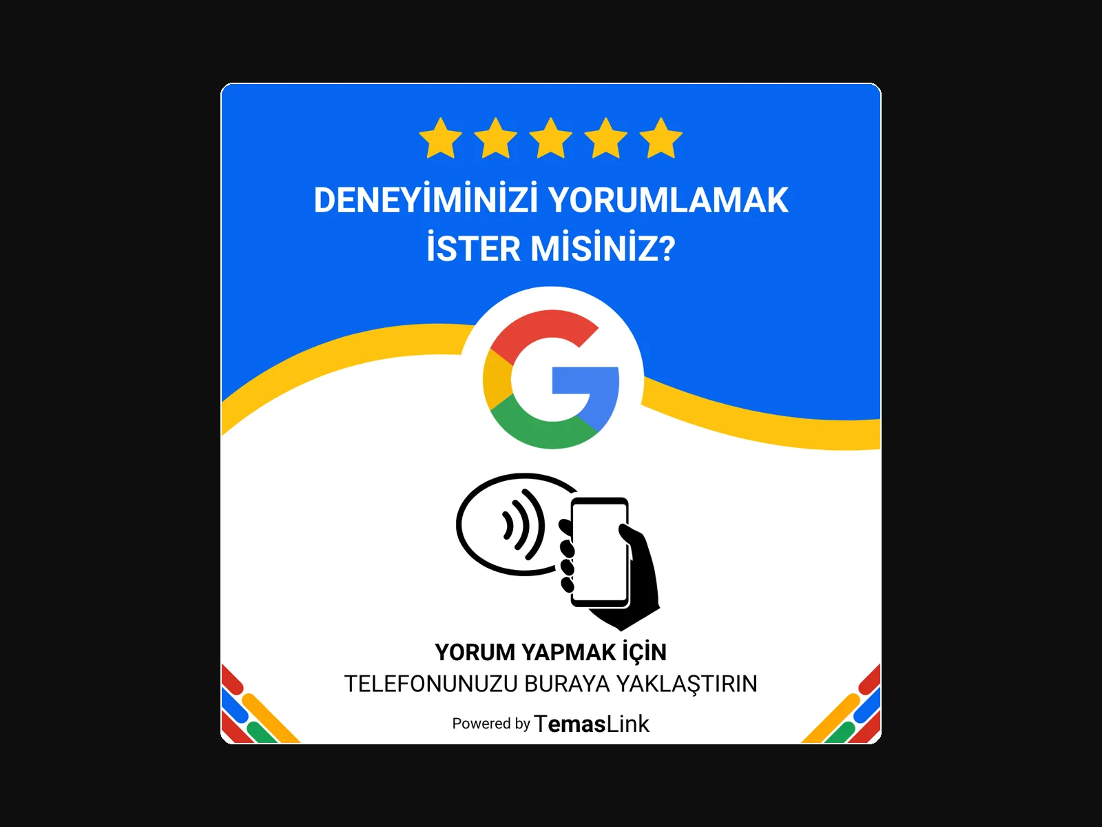 Kasa önü Google yorum kartının baskı tasarımı